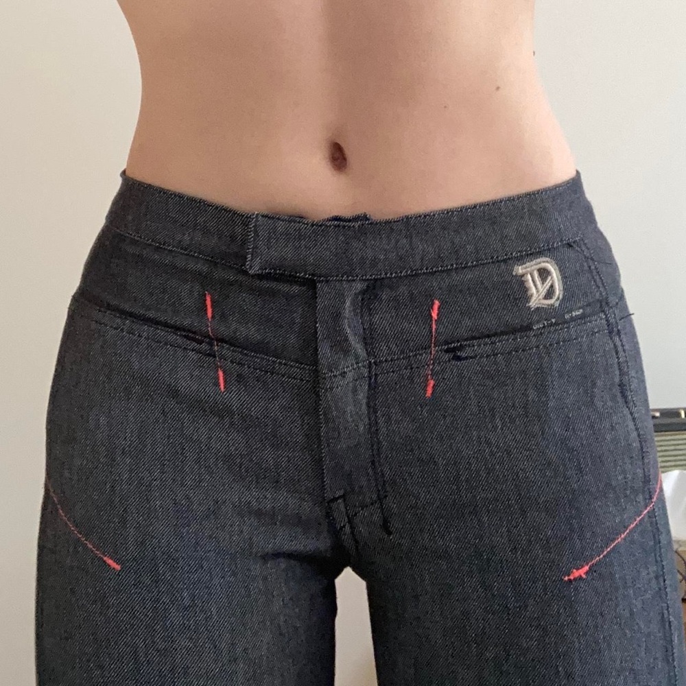 Y2K Vintage DIESEL Denim Flare Pants Side AnkleSlits Womens 28 Gray/Pink Accents - Picture 11 of 12